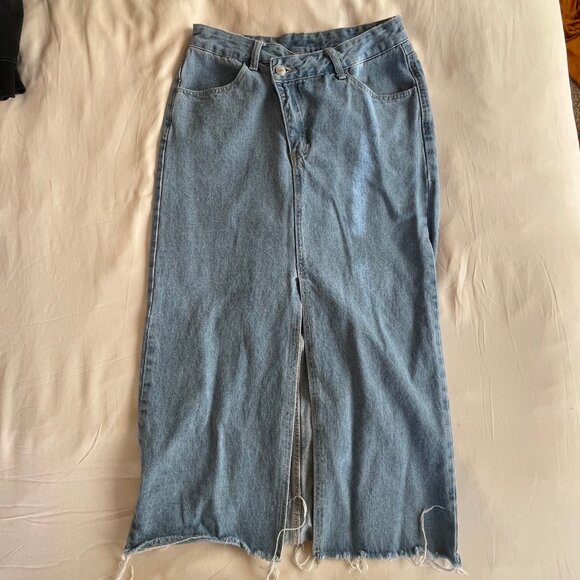 Midi Jean Skirt, Split Hem - Picture 4 of 8